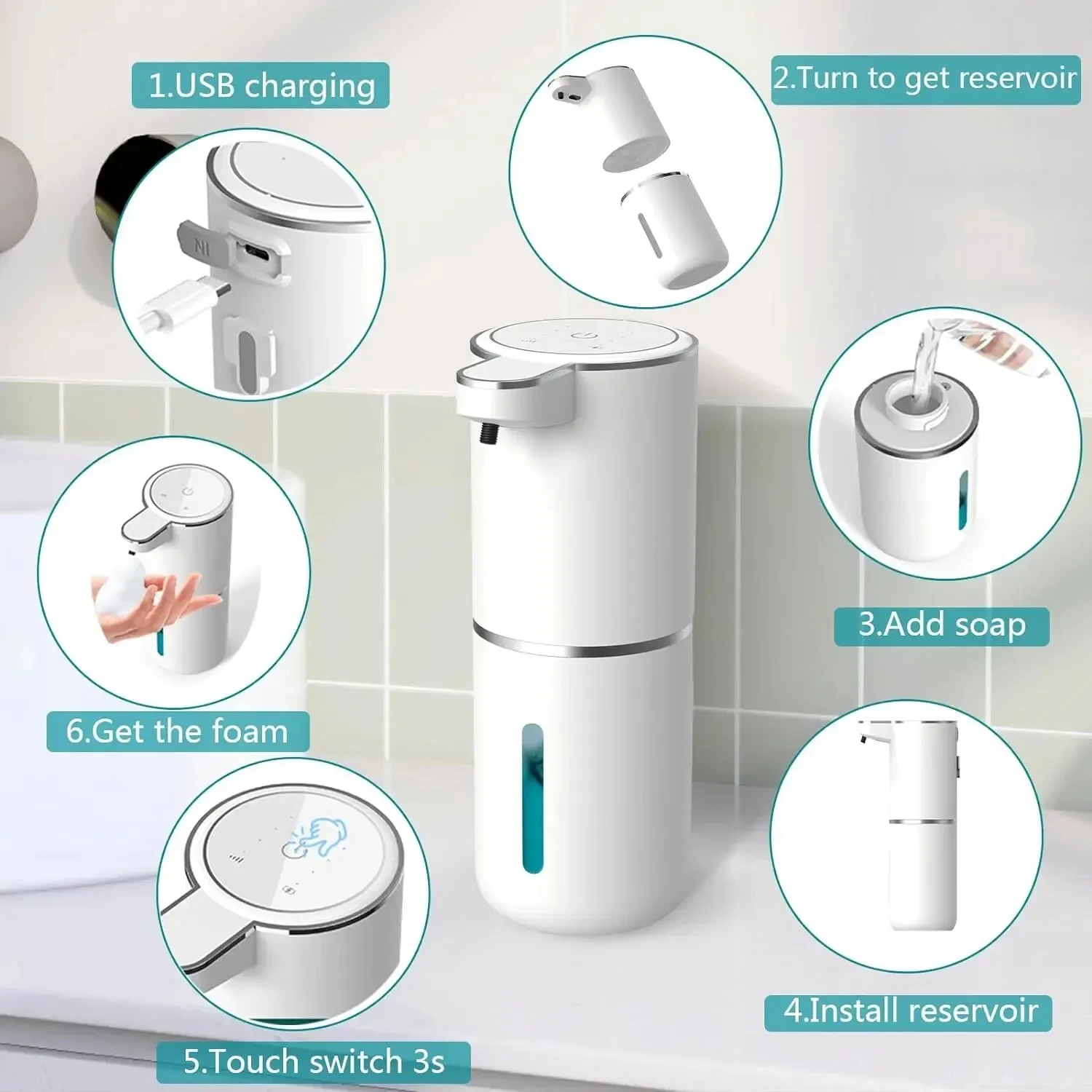 Automatic Soap Dispenser Touchless Foaming Soap Dispenser 380ml USB Rechargeable Electric 4 Level Adjustable Foam Soap Dispenser - Image 5